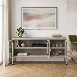 Vitrínová komoda Klippestad ocel 118x35x55 cm velbloudí barva [en.casa]