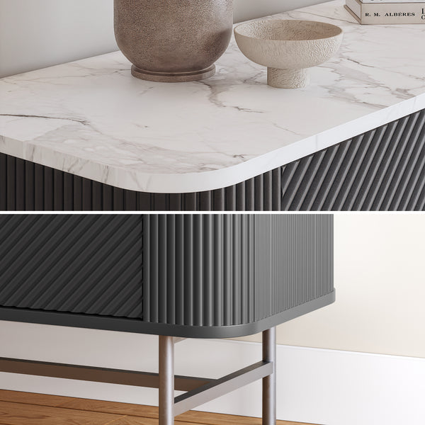Sideboard Olvehok 110x40x77 cm Černá/mramorový vzhled, bílá [en.casa]