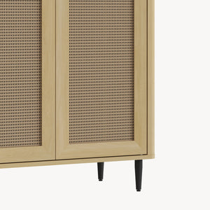 Sideboard Lukhomso 83x80x40 cm dubový vzhled / ratanový vzhled [en.casa]
