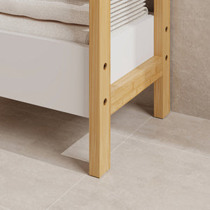 Koupelnový regál Anun s 3 policemi 75x28x20 cm bambus přírodní/bílá [en.casa]
