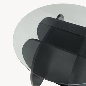 Konferenční stolek Karhuvandi s skleněnou deskou Ø70x40 cm Černá/Šedá [en.casa]