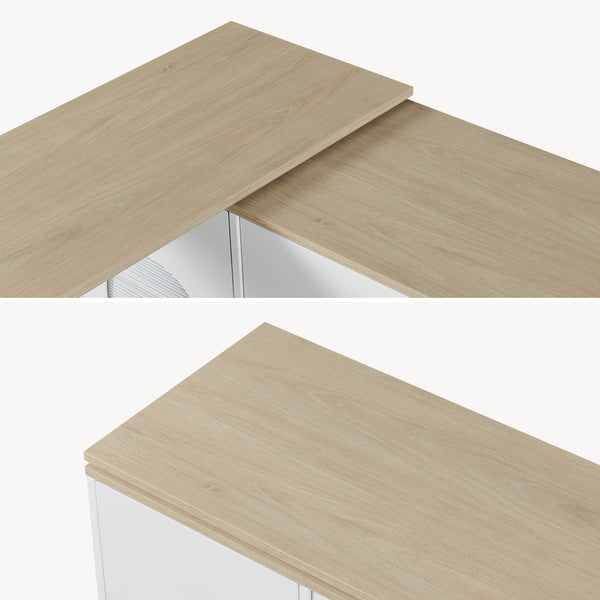 Kuchyňský ostrůvek na kolečkách s otočnou pracovní deskou Kudebola 115x40x94 cm dubový dekor/bílá [en.casa]