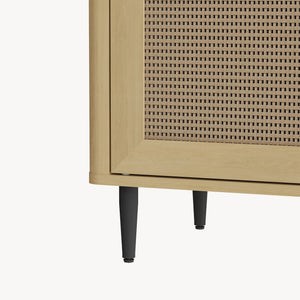 Sideboard Lukhomso 83x80x40 cm dubový vzhled / ratanový vzhled [en.casa]