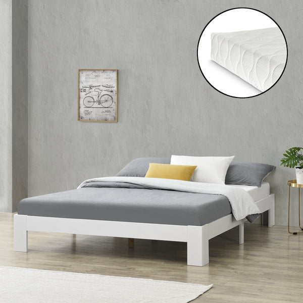 Dřevěná postel Raisio s matrací z chladivé pěny, různé barvy a velikosti en.casa