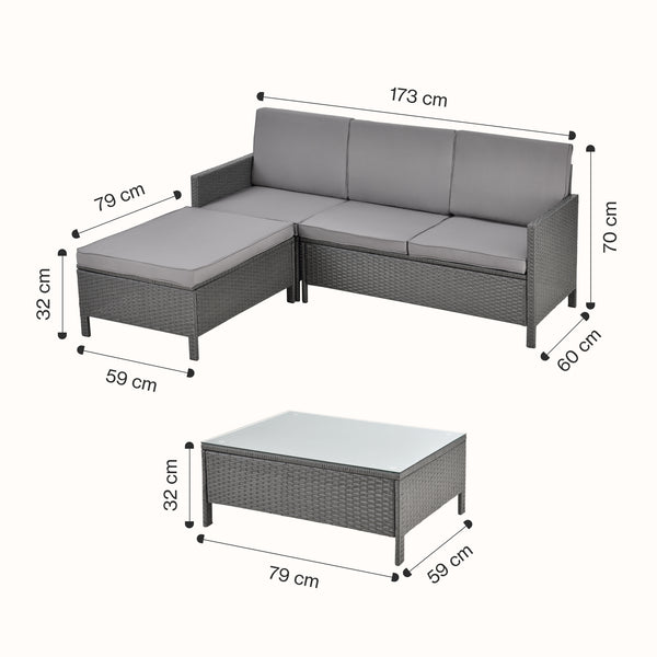 Zahradní nábytek Murcia Rattan 3dílný Tmavě šedá/Světle šedá [en.casa]