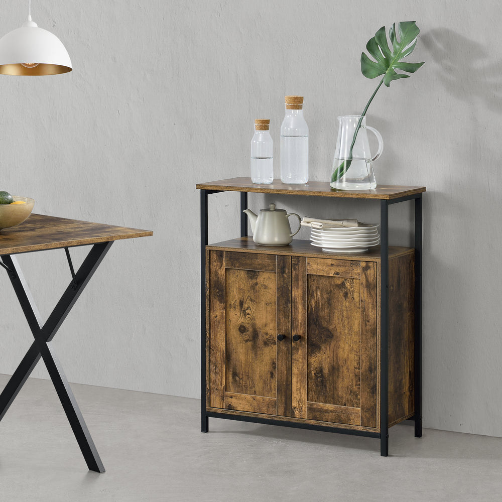 Beistelltisch Aremark 79x60x30cm mit Schrankfächer Dunkler Holzton [en.casa] - premiumXL