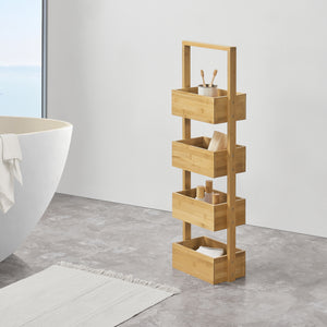 Koupelnový regál Bardu se 4 přihrádkami 28x16x88cm bambus [en.casa]