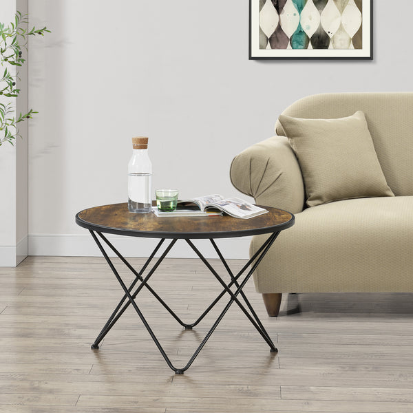 Konferenční stolek Goskamark 80x50 cm ocelový rám tmavý dřevěný odstín [en.casa]