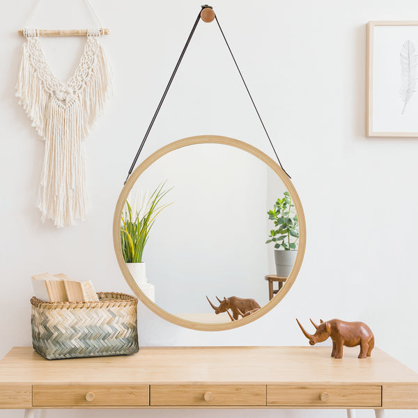 Bambus nástěnné zrcadlo Bykle kulaté 38 cm [en.casa]