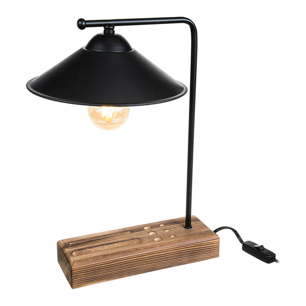 Stolní lampa Folkestone E27 Masivní dřevo Kov Černá / Dřevo [lux.pro]