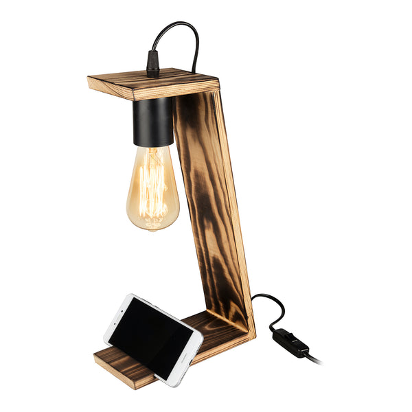 Stolní lampa Gillingham E27 Masivní dřevo Černá / Dřevěný vzhled [lux.pro]