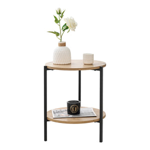 Přístavný stolek Kuopio 50xØ40cm Černý/dřevěný vzhled [en.casa]