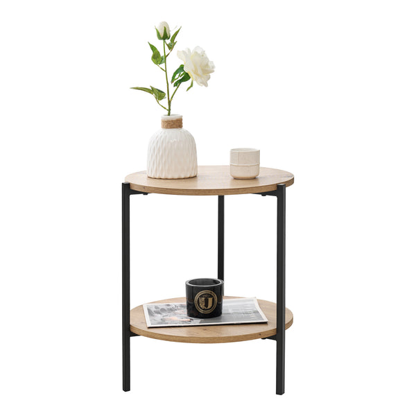 Přístavný stolek Kuopio 50xØ40cm Černý/dřevěný vzhled [en.casa]
