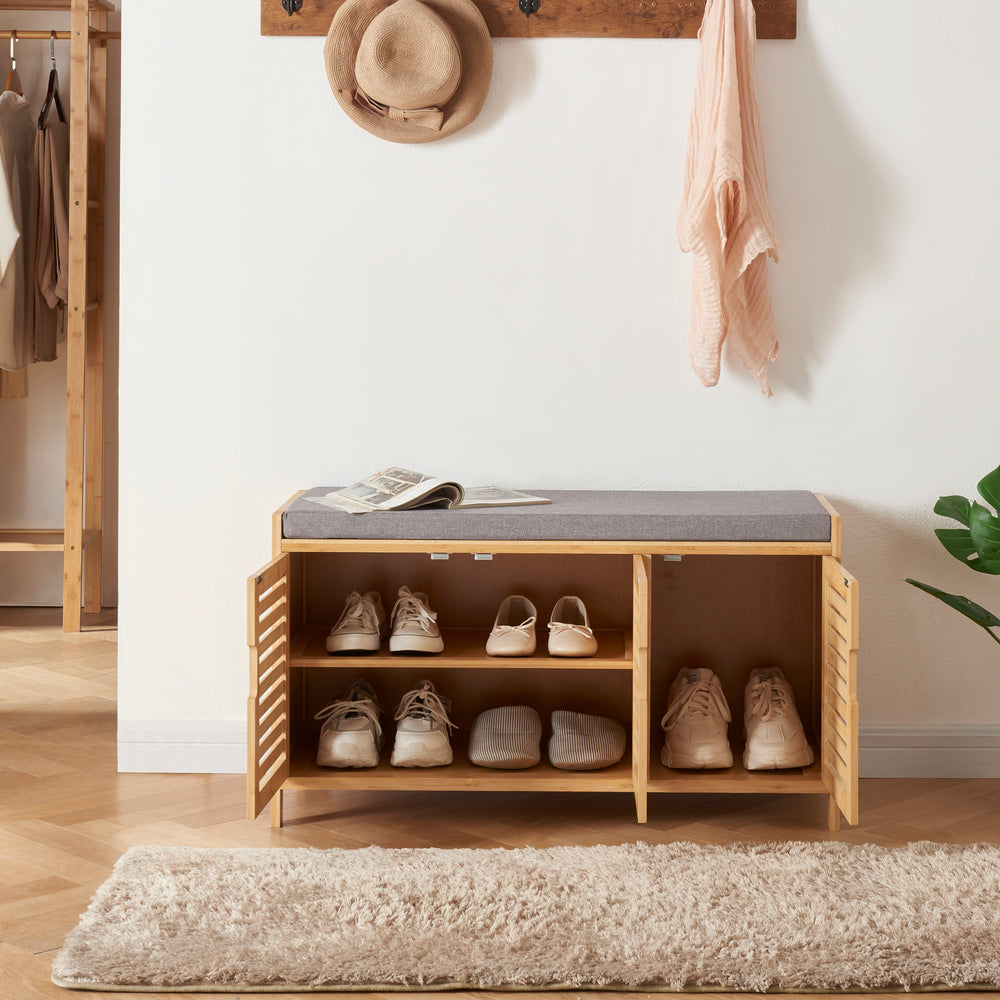 Schuhschrank Selk mit Sitzfläche Bambus [en.casa] - premiumXL