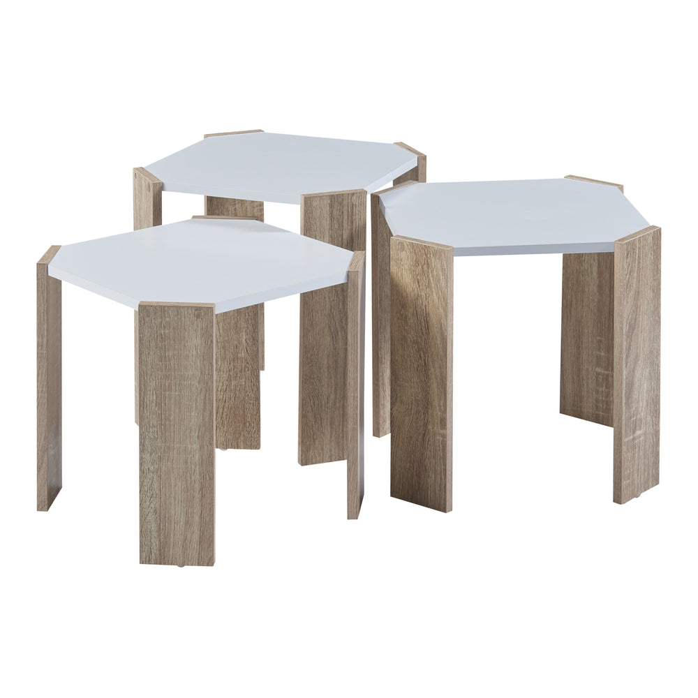 Satztisch Rantasalmi 3er Set Weiß/Eiche - Optik [en.casa] - premiumXL