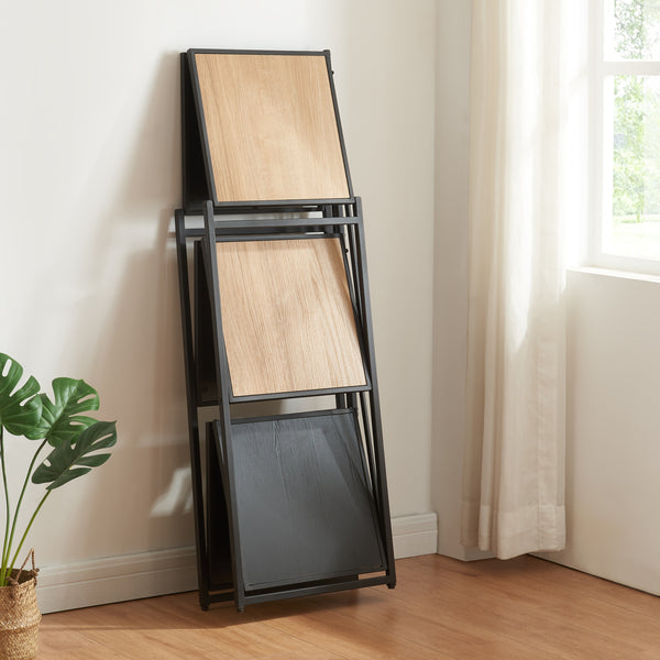 Skládací police Telemark 81x68x38 cm Černá/Dubový vzhled [en.casa]