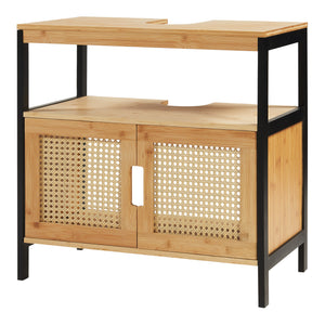 Skříňka pod umyvadlo Tervola 60x60x35 cm Černá/Bambus [en.casa]