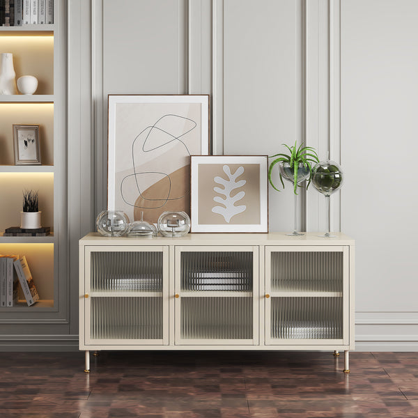 TV skříň Lindau ocel 120x40x59 cm krémově bílá [en.casa]