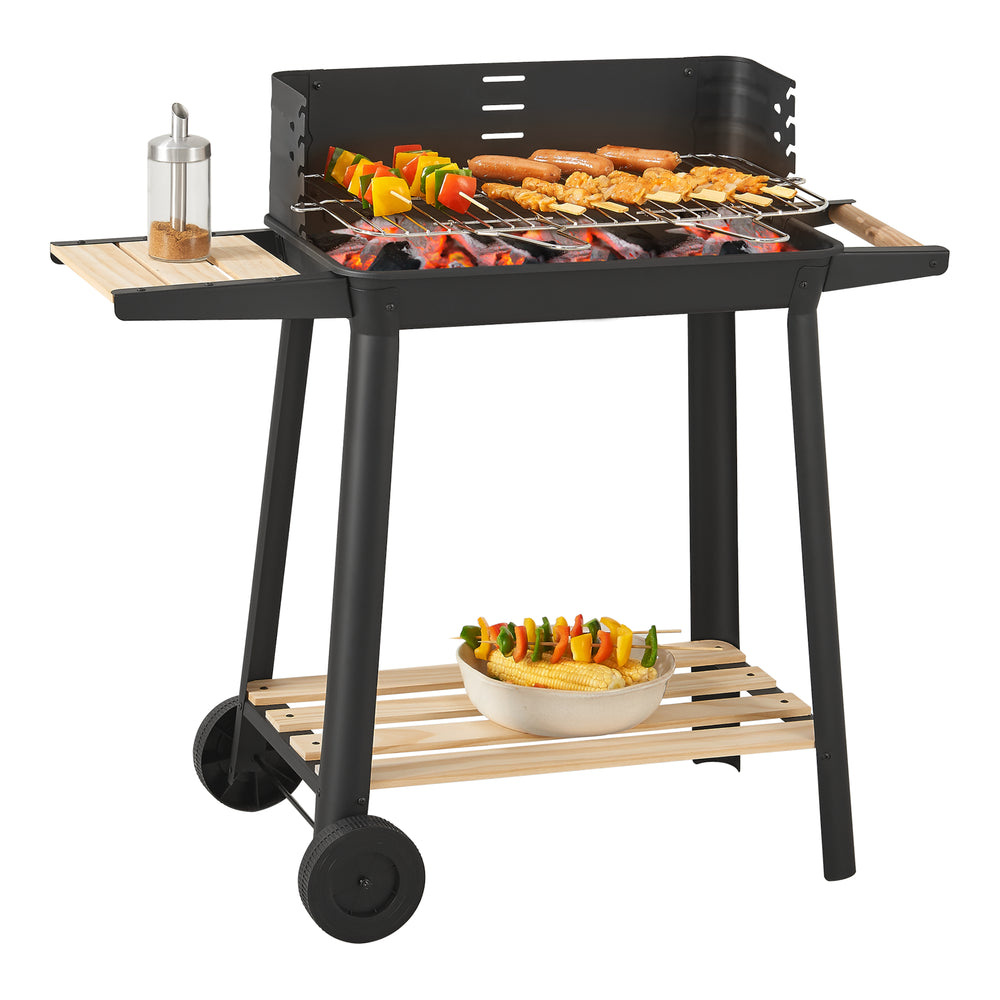 Grilovací vozík Ari 78x86x30cm Černý/Bambus [casa.pro]
