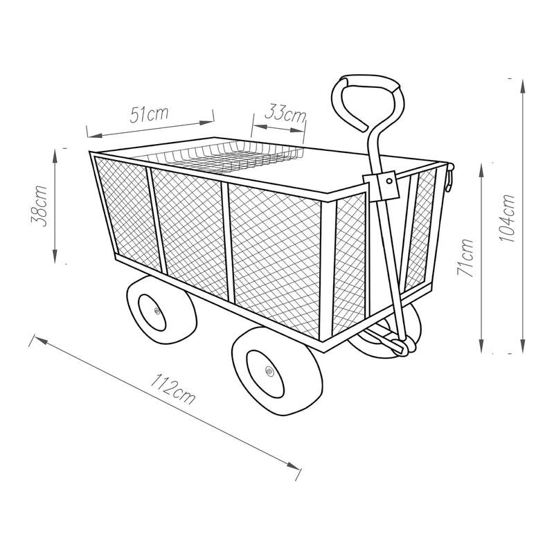 Maßskizze Bollerwagen Corropoli 112x51 cm max. 550kg Černá/Žlutá [pro.tec]