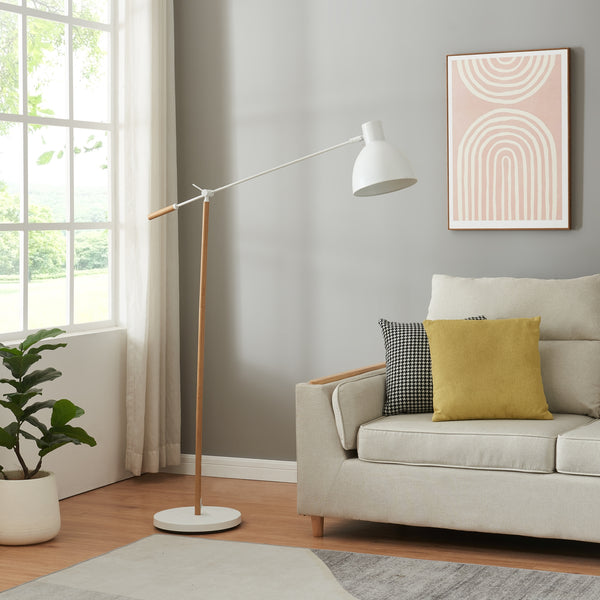 Stojací lampa Banchory kov 163 cm dřevěný vzhled/bílá [lux.pro]