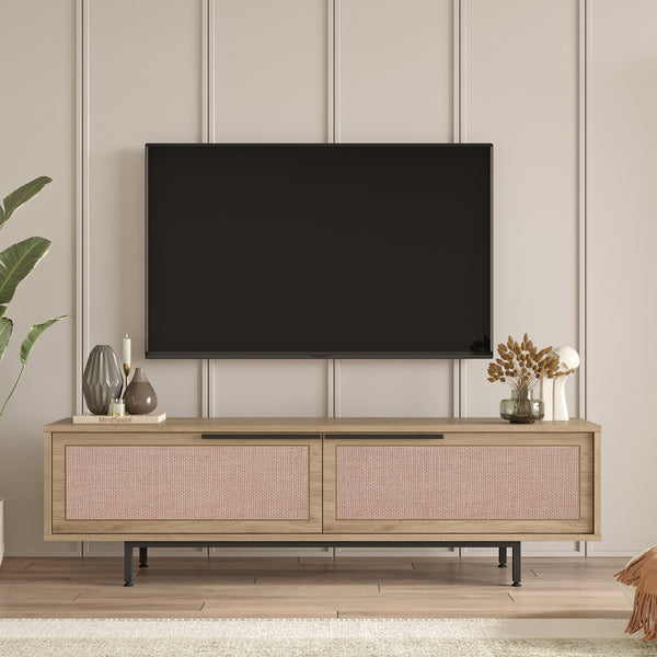 TV skříň Kvænangen v dubovém a ratanovém vzhledu [en.casa]