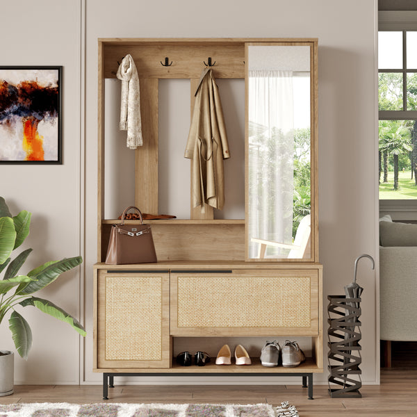 Kompaktní předsíň Kvænangen 78x112x36 cm dub/optika ratanu [en.casa]