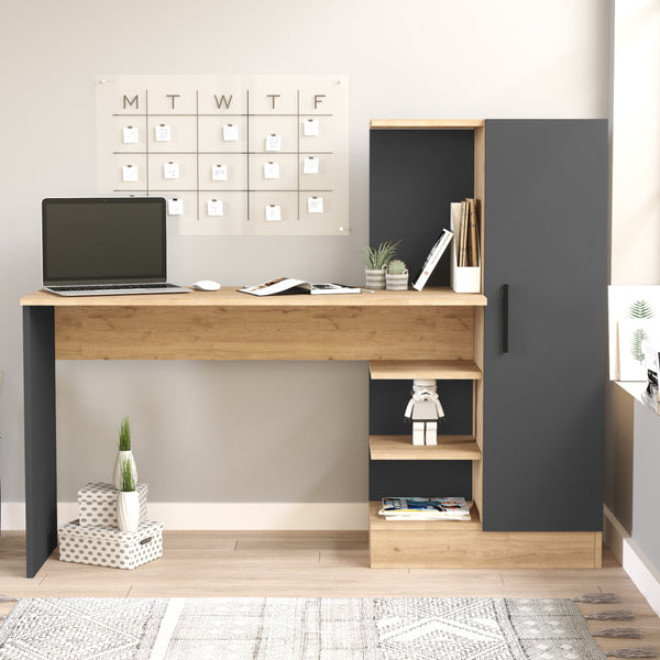 Psací stůl s skříňkou Varhalo 120x153x40 cm dubový dekor/antracit [en.casa]