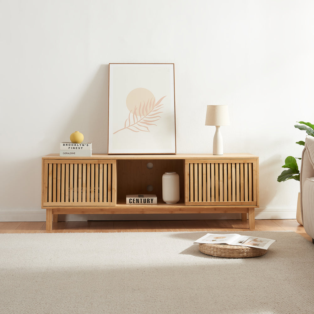 Fernsehschrank Ypäjä 150x42x50 cm Bambus Natur [en.casa] - premiumXL