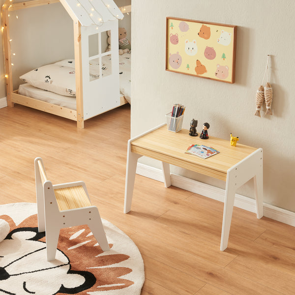 Dětský psací stůl se židlí Skinnskatteberg dřevo/bílá [en.casa]