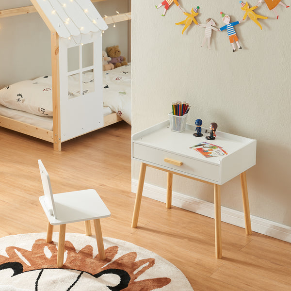 Dětský psací stůl se židlí Skjervøy dřevo/bílá [en.casa]