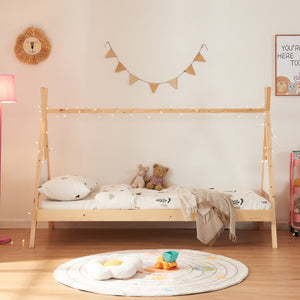 Tipi-postel Siikajoki s matrací 90x200 cm borovicové dřevo přírodní [en.casa]