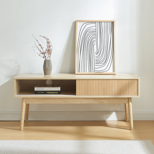 Televizní stolek Landskrona 115x40x48 cm se dvěma posuvnými dveřmi v dubovém dekoru [en.casa]