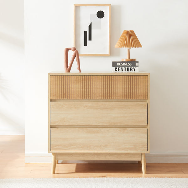 Komoda Landskrona 80x80x40 cm s 3 zásuvkami dubový vzhled [en.casa]