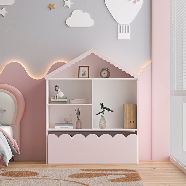 Dětský regál Vestnes 114x91x30 cm Cotton Candy/Bílá [en.casa]