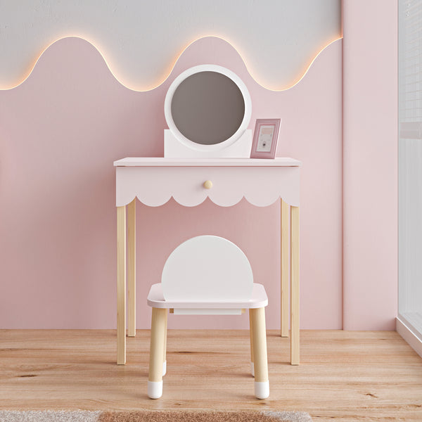 Dětský toaletní stolek s židlí Vestnes Cotton Candy/Bílá [en.casa]
