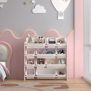 Dětský regál Vestnes s 12 úložnými boxy 78x86x27 cm Cotton Candy/Bílá [en.casa]