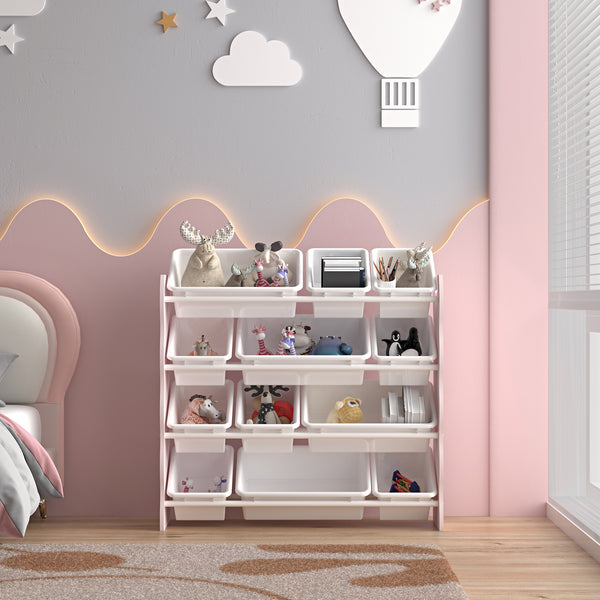 Dětský regál Vestnes s 12 úložnými boxy 78x86x27 cm Cotton Candy/Bílá [en.casa]