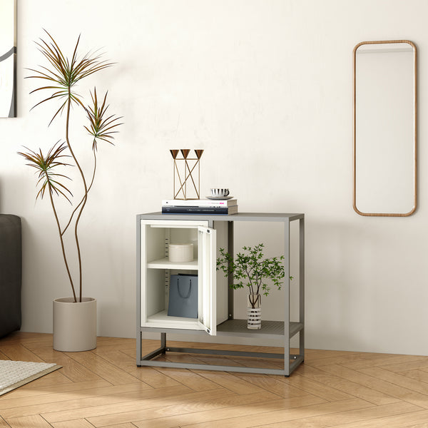 Sideboard Burlöv ocel 70x72x35 cm šedá/bílá [en.casa]