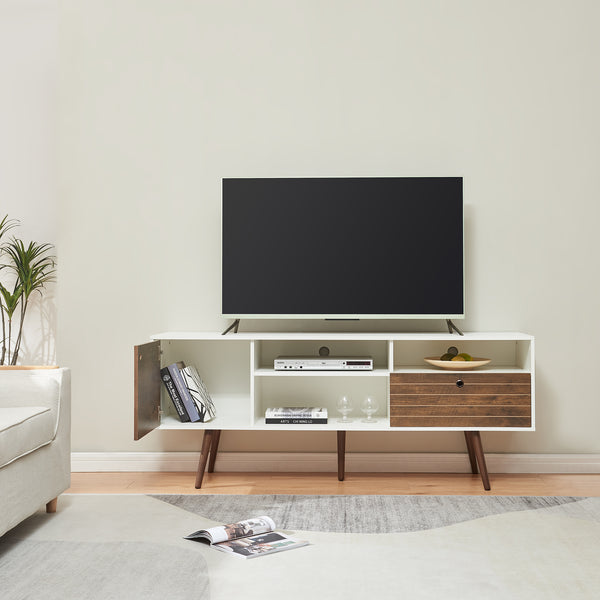 Televizní skříň Vare 165x40x66 cm Bílá/optika ořechu [en.casa]