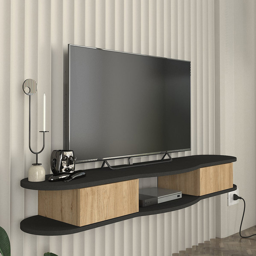 TV - Lowboard hängend Nyskiri 150x35x19 cm Anthrazit/Eicheoptik [en.casa] - premiumXL
