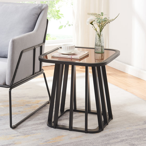 Přístavný stolek Burgess 51x51x51 cm Černá/optika ořech [en.casa]