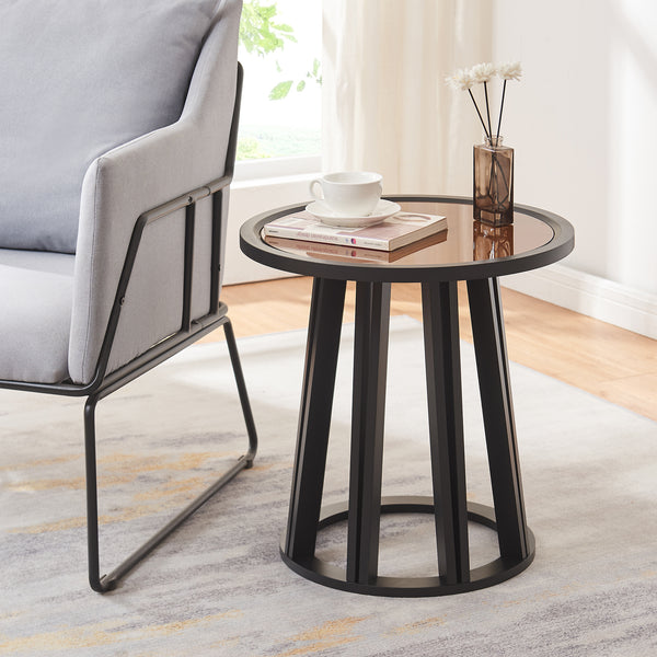 Odkládací stolek Burgess 51xØ51 cm Černý/optika ořechu [en.casa]