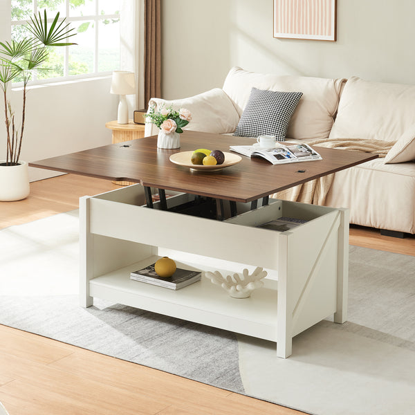 Konferenční stolek Kasama s výklopnou deskou a úložným prostorem 110x55x54 cm ořechový dekor/bílá [en.casa]