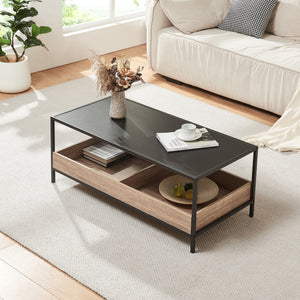 Konferenční stolek Belana 100x48x39 cm Černá/Dubový dekor [en.casa]