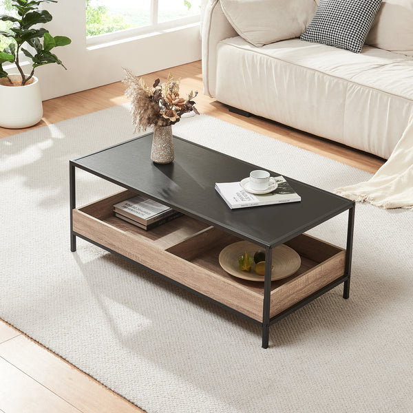 Konferenční stolek Belana 100x48x39 cm Černá/Dubový dekor [en.casa]