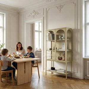 Vitrínová skříň Klippestad ocel 160x80x35 cm velbloudí barva [en.casa]