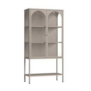 Vitrínová skříň Klippestad ocel 160x80x35 cm velbloudí barva [en.casa]