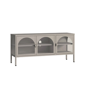 Vitrínová komoda Klippestad ocel 118x35x55 cm velbloudí barva [en.casa]