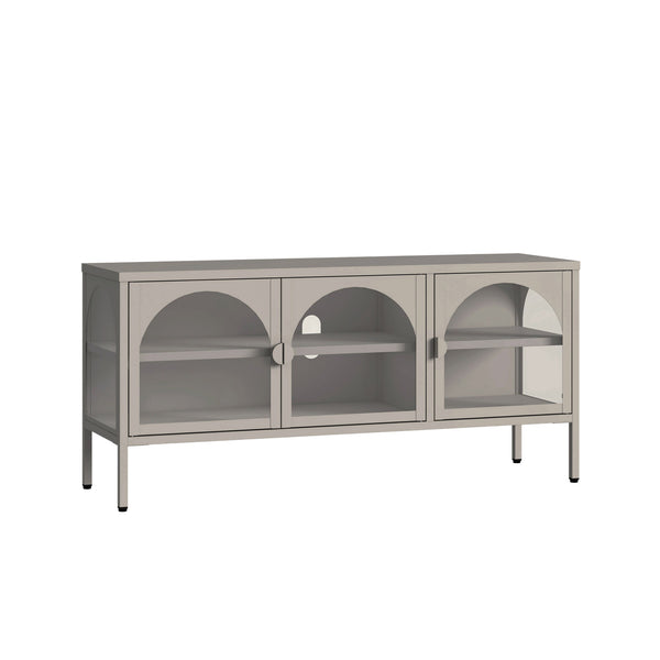 Vitrínová komoda Klippestad ocel 118x35x55 cm velbloudí barva [en.casa]